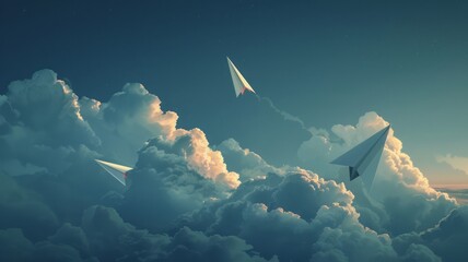 The paper airplane letter is sent soaring into the sky, symbolizing love, good intentions, and care. A heartfelt message for someone far away. 








 - obrazy, fototapety, plakaty