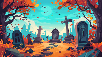 Cemetery cartoon background  with copy space