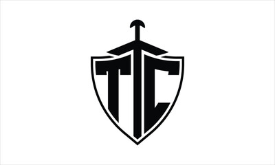 TC initial letter shield icon gaming logo design vector template. batman logo, sports logo, monogram, polygon, war game, symbol, playing logo, abstract, fighting, typography, icon, minimal, knife logo