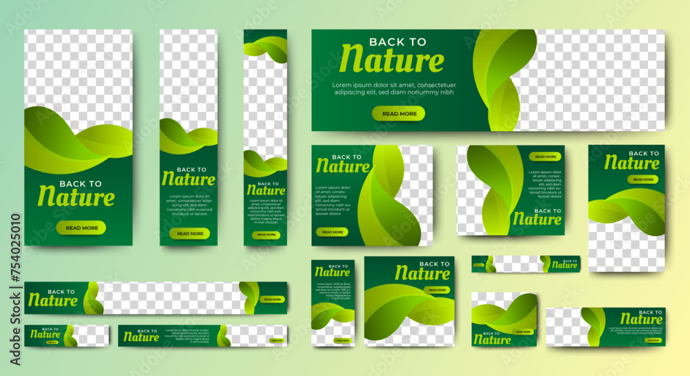 Aufkleber back to nature web banners template design with image space. vector