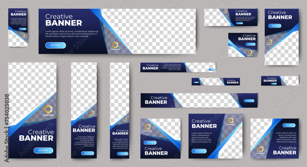 Canvas Prints professional business web ad banner template with photo place. modern layout blue background and ora