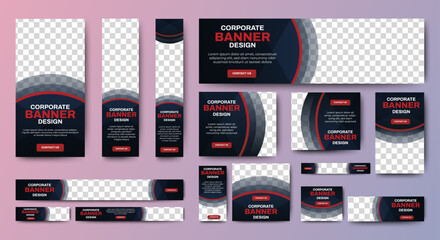 Set of Red Web advertising banner template design. Modern web layout set with standard size. vector