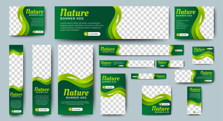 Nature green web advertising banner templates design. vector