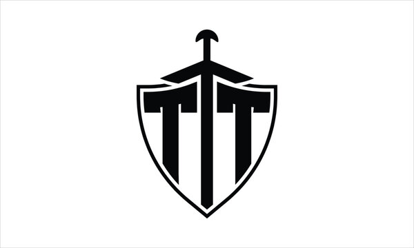 TT initial letter shield icon gaming logo design vector template. batman logo, sports logo, monogram, polygon, war game, symbol, playing logo, abstract, fighting, typography, icon, minimal, knife logo