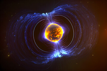 Solar prominence magnetosphere, magnetic field of magnetic induction line, solar powerful flare, and magnetic storms. Plasma flash on the surface of a star. Generative AI - obrazy, fototapety, plakaty