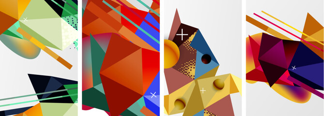 Geometric elements in abstract poster composition set. Vector illustration For Wallpaper, Banner, Background, Card, Book Illustration, landing page