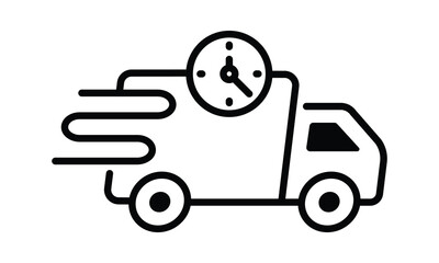Fast moving shipping delivery truck line icon. Editable stroke. Vector illustration.