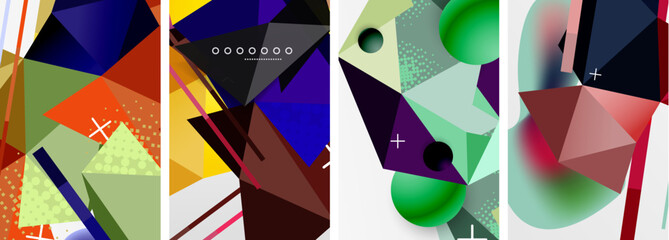 Geometric elements in abstract poster composition set. Vector illustration For Wallpaper, Banner, Background, Card, Book Illustration, landing page