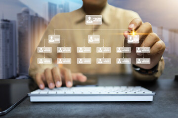 CEO planning manpower on organization chart structure to management level down line employee or...