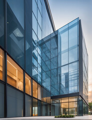 Transparency in Modernity, Glass Wall Exterior of a Sleek Business Office Building.