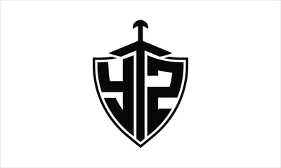 YZ initial letter shield icon gaming logo design vector template. batman logo, sports logo, monogram, polygon, war game, symbol, playing logo, abstract, fighting, typography, icon, minimal, knife logo
