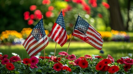Honoring american veterans on memorial day with american flags at a national cemetery