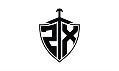 ZX initial letter shield icon gaming logo design vector template. batman logo, sports logo, monogram, polygon, war game, symbol, playing logo, abstract, fighting, typography, icon, minimal, knife logo