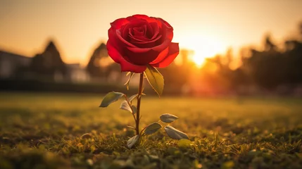Papier Peint photo Lavable Aube red rose in the field