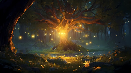 Obraz premium Mysterious forest, glowing trees