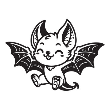 Line art of smiling bat cartoon vector