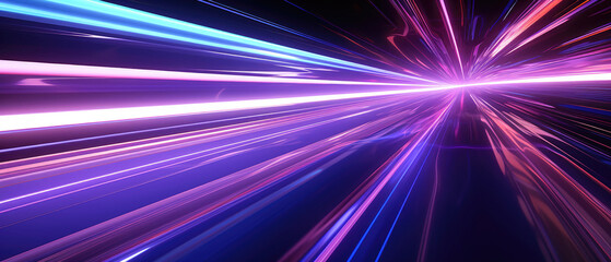 Retro abstract hyperspace warp flash motion in purple glowing light lines blue  star trails Depth of Field 3d illustration created with Generative AI Technology