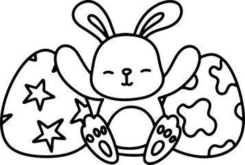 Rabbit with Easter eggs outline coloring