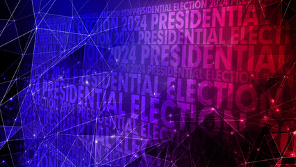 Election 2024 presidential campaign text with connected lines in political backdrop for voting information