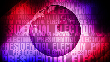 Politics presidential election text and world globe in 2024 for creative, political presentation