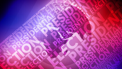Presidential election text and world globe political backdrop for voting displaying results, and symbolizing global politics