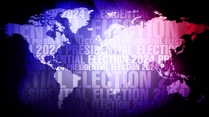 Political election text and world map with presidential candidate choices voting patterns, and election news