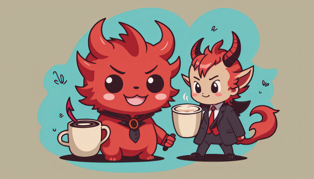 devil cute or devil and angel or devil and demon or devil ilustration or devil 3d ilustration, devil vector design or devil with drinks