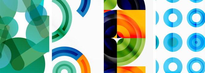 Circles and rings geometric backgrounds. Posters for wallpaper, business card, cover, poster, banner, brochure, header, website