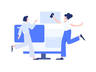 Flat vector illustration of business people operating work scene
