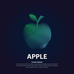 simple logo Apple Illustration in a linear style. Abstract line art green Apple Ecology Logotype concept icon. Vector logo Apple color silhouette on a dark background. EPS 10