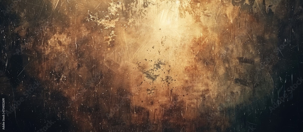 Poster a textured brown and black background created using mixed media with papers and acrylic paints, feat