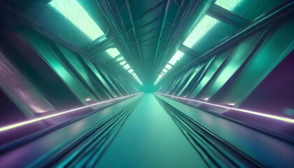 Abstract flight in retro neon hyper warp space in the tunnel 3d illustration, lavender on digital art concept.