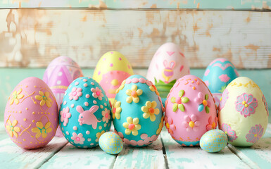 easter eggs on wooden background