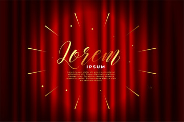 red stage curtain banner with golden confetti burst