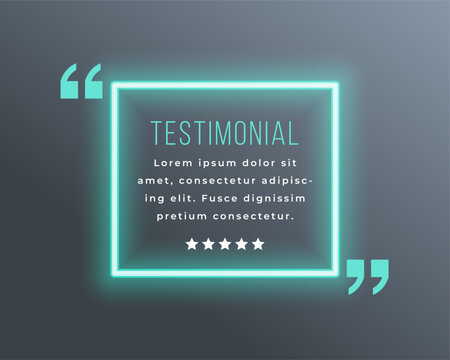 glowing neon frame with commas for testimony communication dialogue