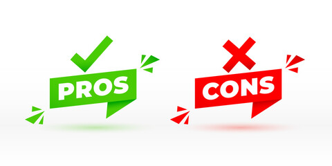 pros and cons sign badge with shadow effect