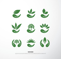 set of Eco logo vector green leaf template design
