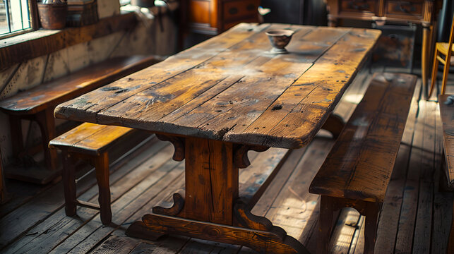  Old wooden table. generative ai 