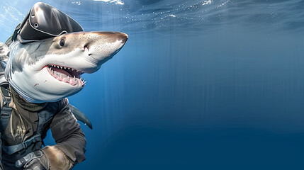 shark with vision virtual reality sunglass solid background