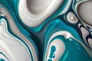 bright, vibrant & colorful liquid, teal, blue & white liquid paint splatter phone backdrop, wavy ink swirl 3d render, vertical iphone, Generative AI