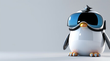 Polished penguin with vision virtual reality sunglass solid background