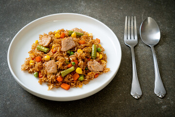 pork fried rice on white plate