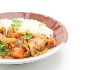Japanese curry rice with sliced pork, carrot and onions