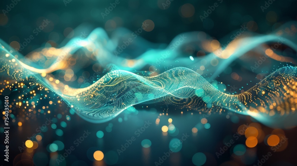 Poster dark design with futuristic waves and magical bokeh effects for a captivating visual experience.