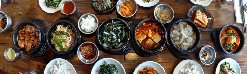 Korean food background . Banner - obrazy, fototapety, plakaty