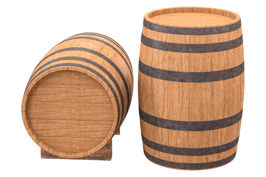 Wooden barrel with iron rings. 3d render