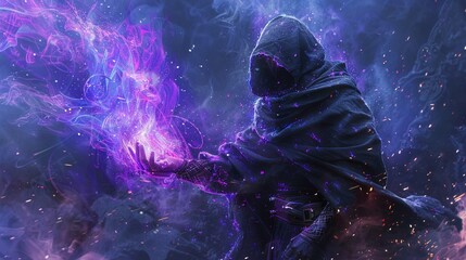 Rogue Technomancer cloaked in digital mysticism