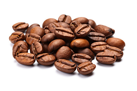 macro close-up Aromatic stacked roasted coffee beans isolated on white background created with Generative AI Technology