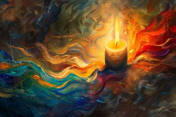 Fotobehang The Vibrant Dance of Light: An Abstract Easter Candle Flame Casting Joyful Shadows © aicandy