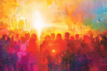 Glowing Dawn of Faith: An Abstract Easter Sunrise Service Captured in Rich, Warm Hues